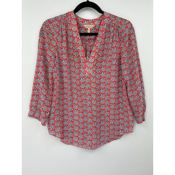 Rebecca Taylor Floral Silk V-Neck Pullover Tunic Blouse Long Sleeve Size 2 - Picture 1 of 5